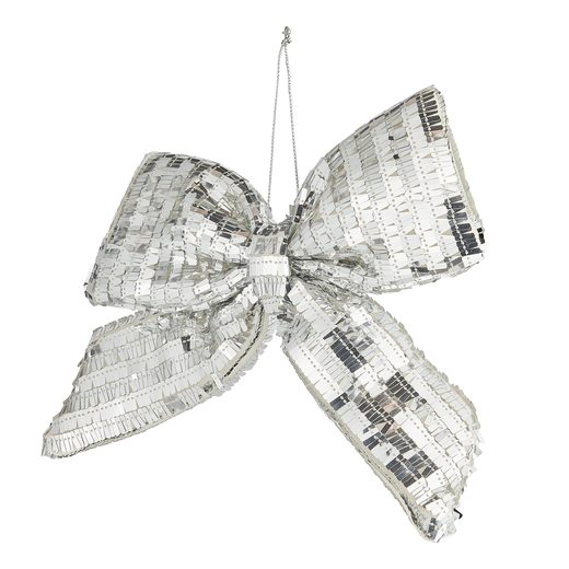 PRESENT AKASZTHATÓ DEKORÁCIÓ, MASNI FLITTEREKKEL 23CM, EZÜST