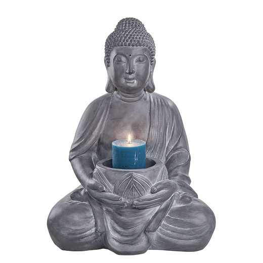 BUDDHA SZOBOR TARTÓVAL, ANTRACIT SZÜRKE 68 CM