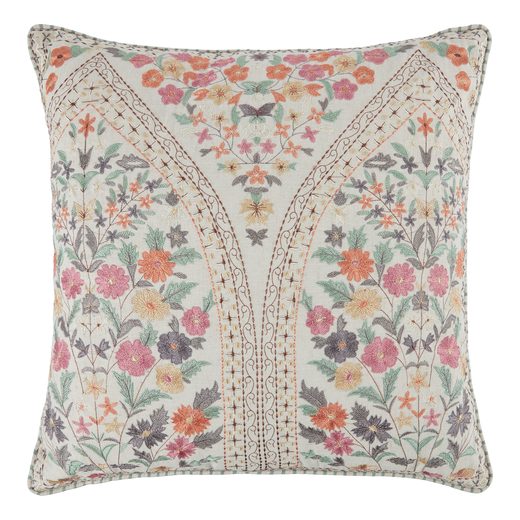 BOHEMIAN PÁRNA HÍMZÉSSEL , FEHÉR/VIRÁGOS 50 X 50 CM