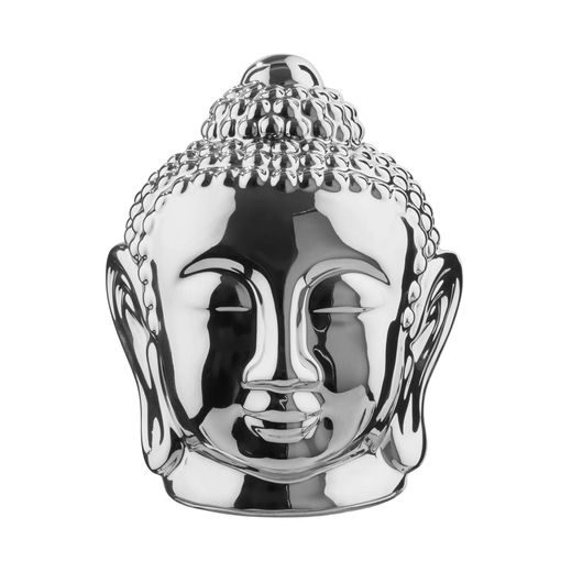 SHINTO KERÁMIA BUDDHA FEJ, EZÜST 21 CM