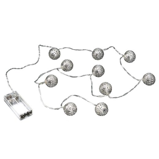 ORIENTAL LIGHTS ÉGŐSOR FÉM GÖMBÖKKEL USB KÁBELLEL, EZÜST 10 ÉGŐVEL