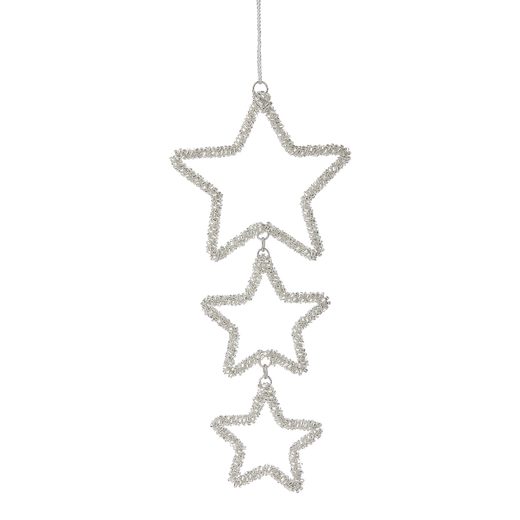 HANG ON KARÁCSONYFADÍSZ EZÜST GYÖNGYÖS CSILLAGOK, 3 DARABOS SZETT