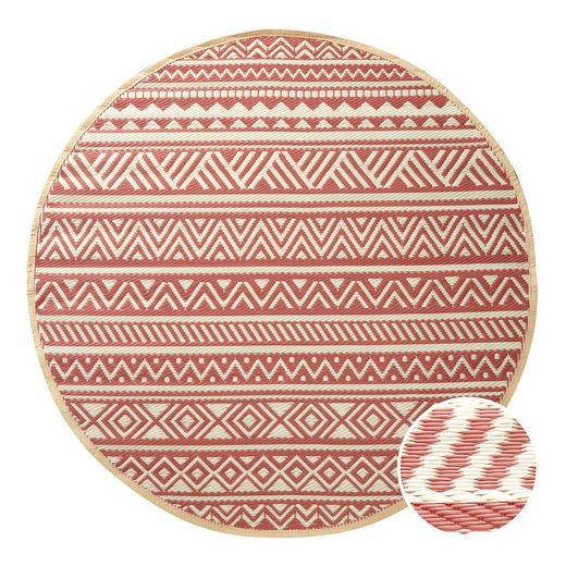 COLOUR CLASH KÜLTÉRI SZŐNYEG, CSÍKOS MARSALA VÖRÖS-KRÉMSZÍN Ø150CM