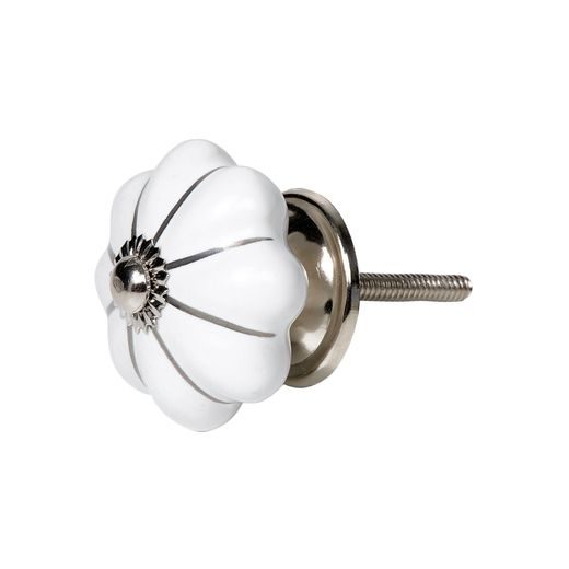 OPEN KERÁMIA BÚTORGOMB EZÜST SÁVOS VIRÁG ALAKÚ, Ø 5 CM