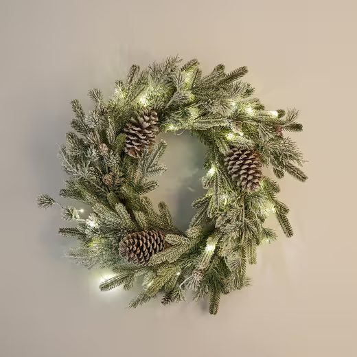 HOME & YOU FENYŐ ÉS TOBOZKOSZORÚ LED ÉGŐKKEL, 55 CM