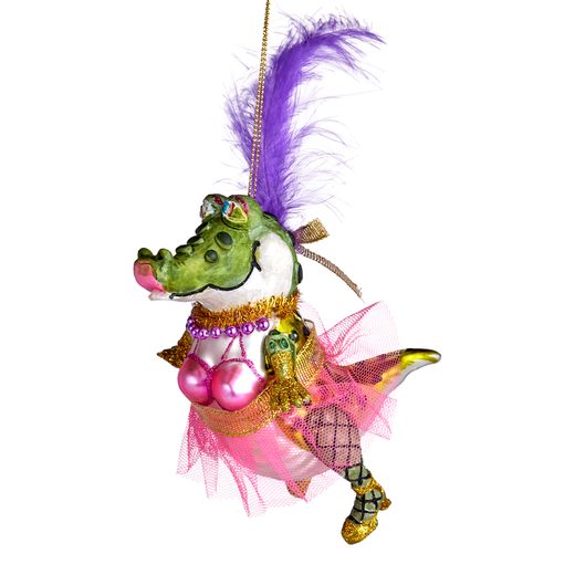 HANG ON ÜVEG KARÁCSONYFADÍSZ, TÁNCOS KROKODIL LÁNY