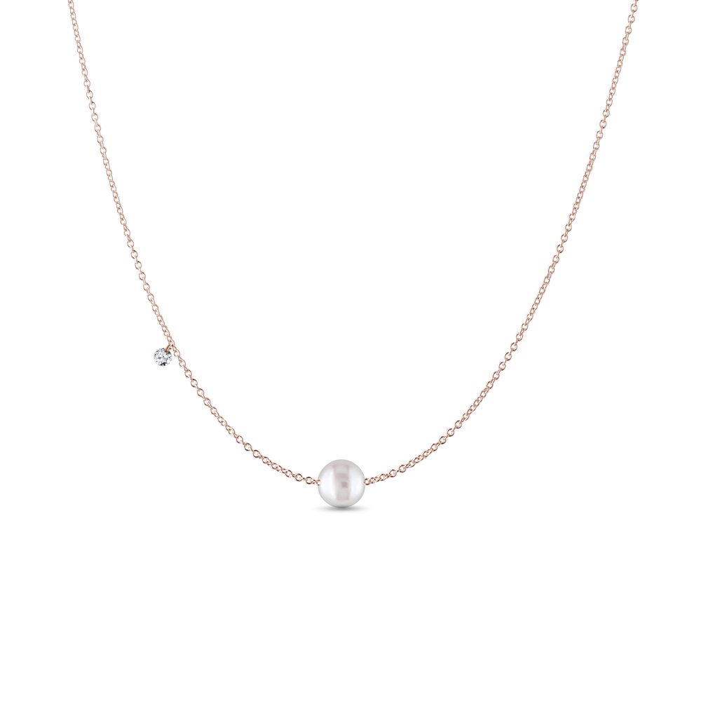 Náhrdelník s perlou a diamantem v růžovém zlatě KLENOTA