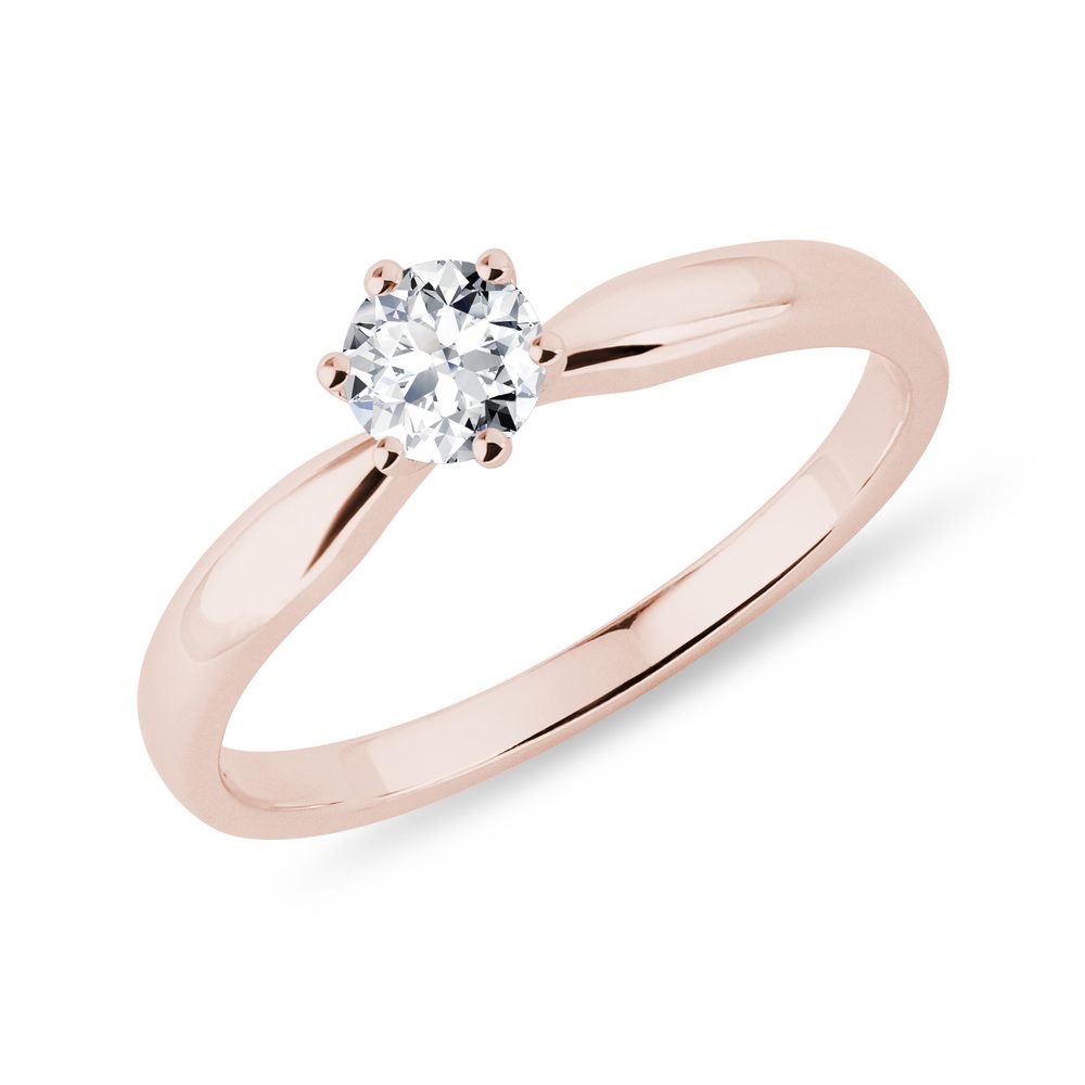 Briliantový zásnubní prsten v růžovém zlatě KLENOTA