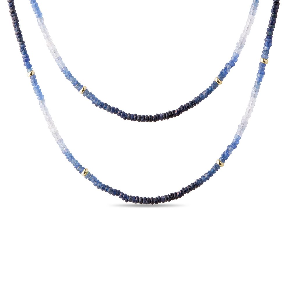 Safírový boho náhrdelník ve žlutém zlatě KLENOTA