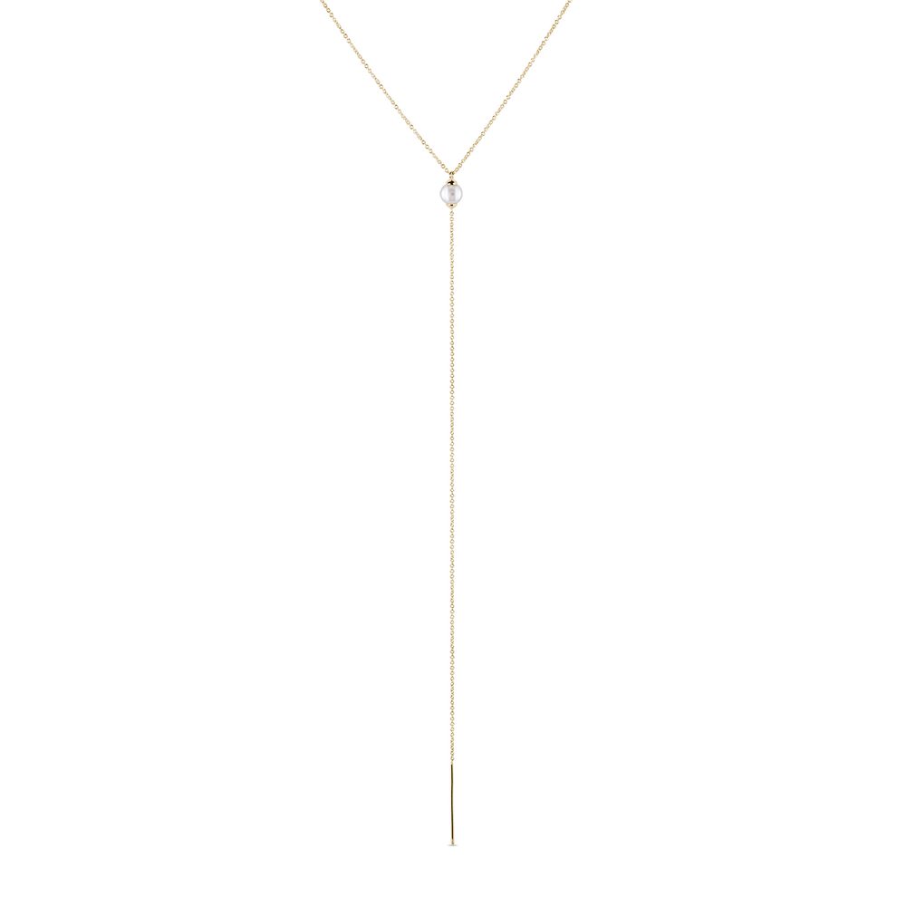 E-shop Dlouhý náhrdelník ze žlutého 14k zlata s perlou