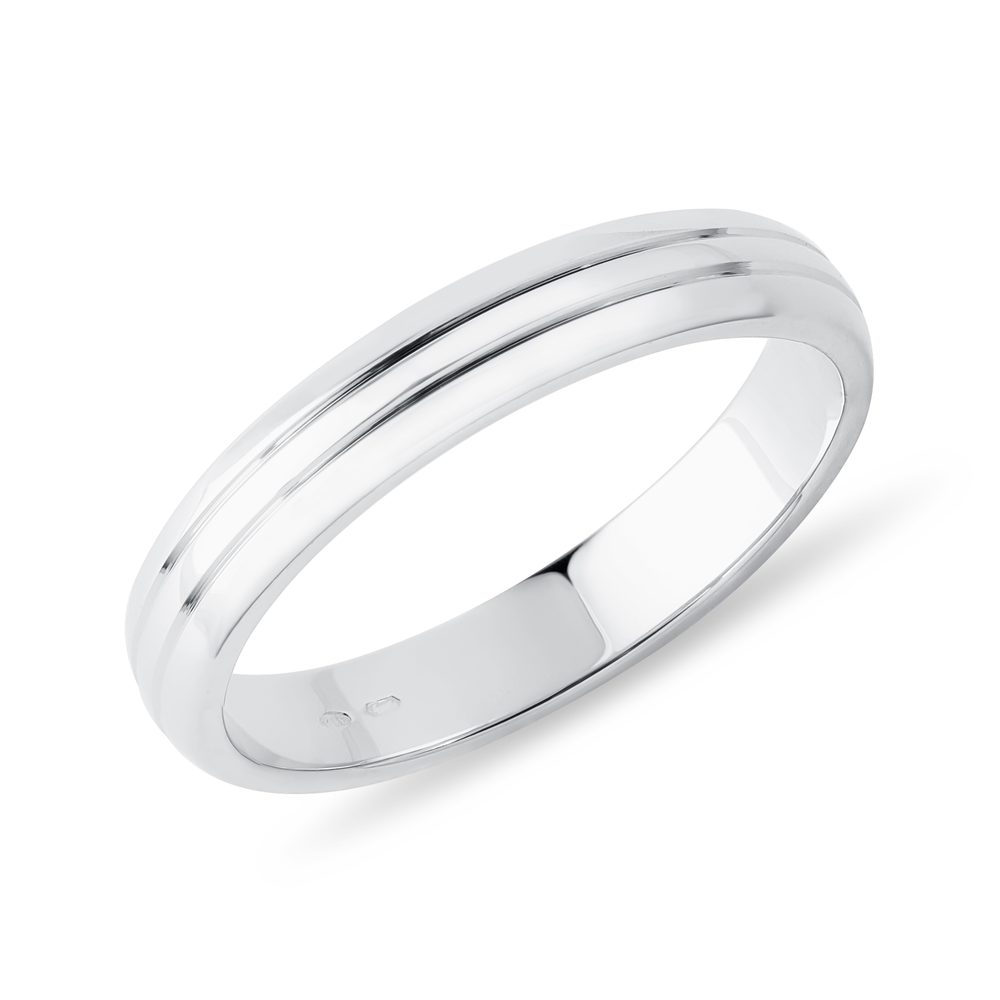 E-shop Pánský snubní prsten s rytinou v bílém zlatě