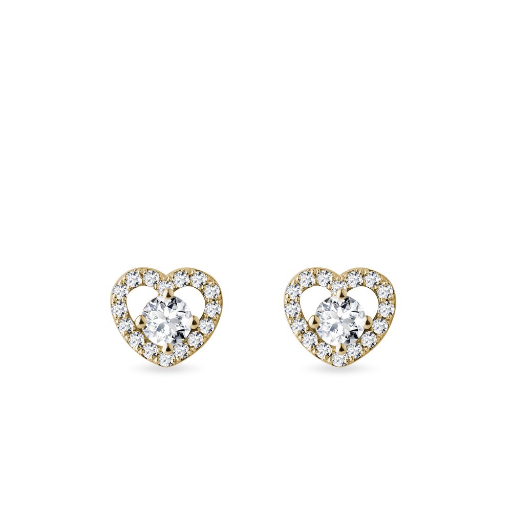 Diamantové náušnice srdce ze žlutého zlata KLENOTA