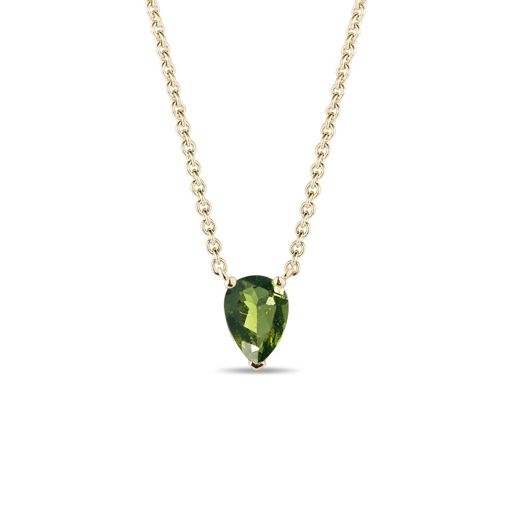E-shop Zlatý náhrdelník s vltavínem v brusu kapka