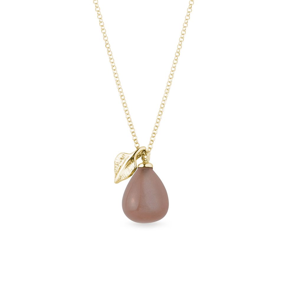 E-shop Zlatý náhrdelník s hnědým měsíčním kamenem a lístečkem