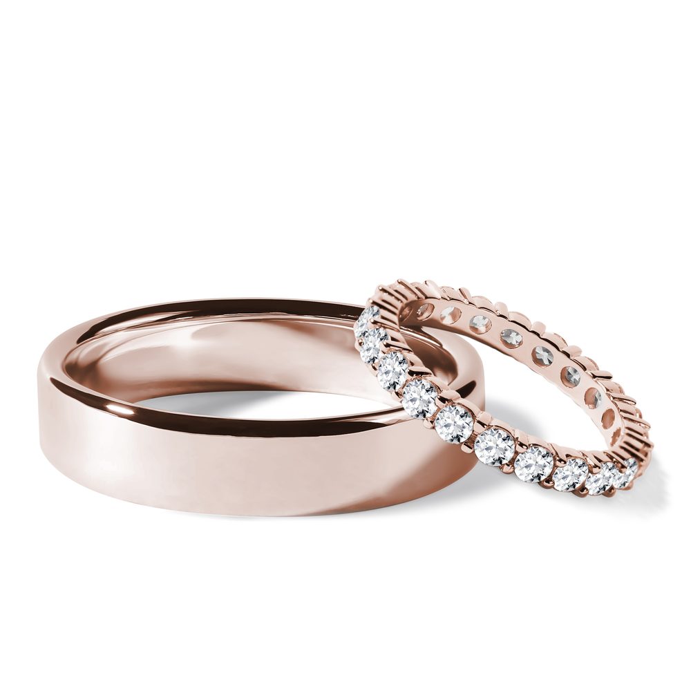 E-shop Set eternity & hladký snubní prsten v růžovém zlatě