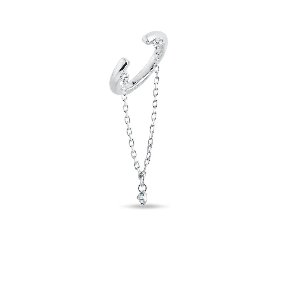 Řetízková náušnice ear cuff s diamantem v bílém zlatě KLENOTA