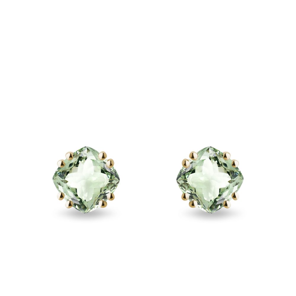 Zlaté náušnice pecky se zelenými ametysty KLENOTA