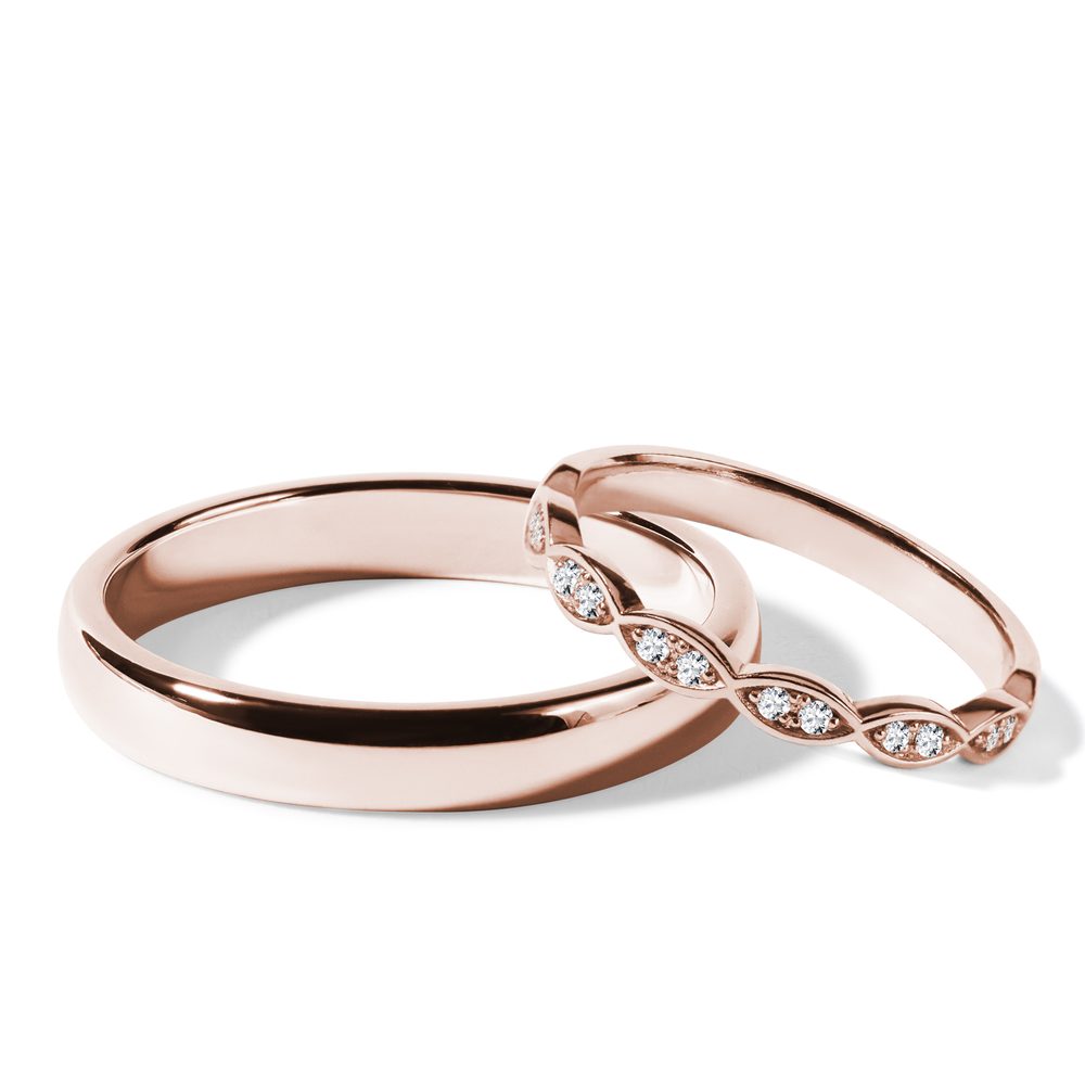 E-shop Set jemných snubních prstenů z růžového zlata