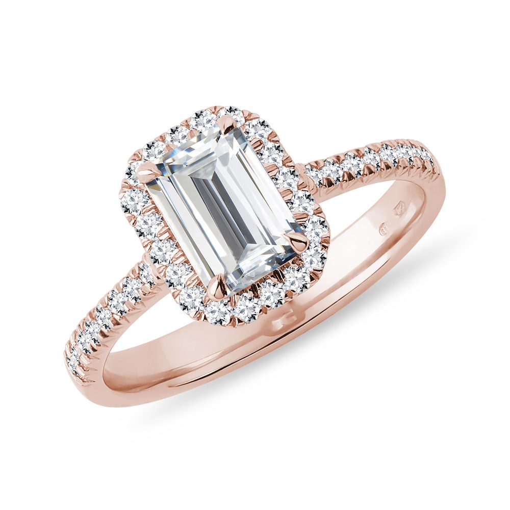 E-shop Zásnubní prsten halo emerald v růžovém zlatě