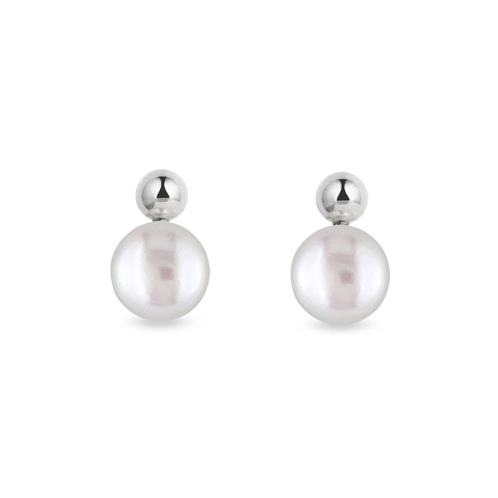 E-shop Moderní perlové náušnice v bílém zlatě