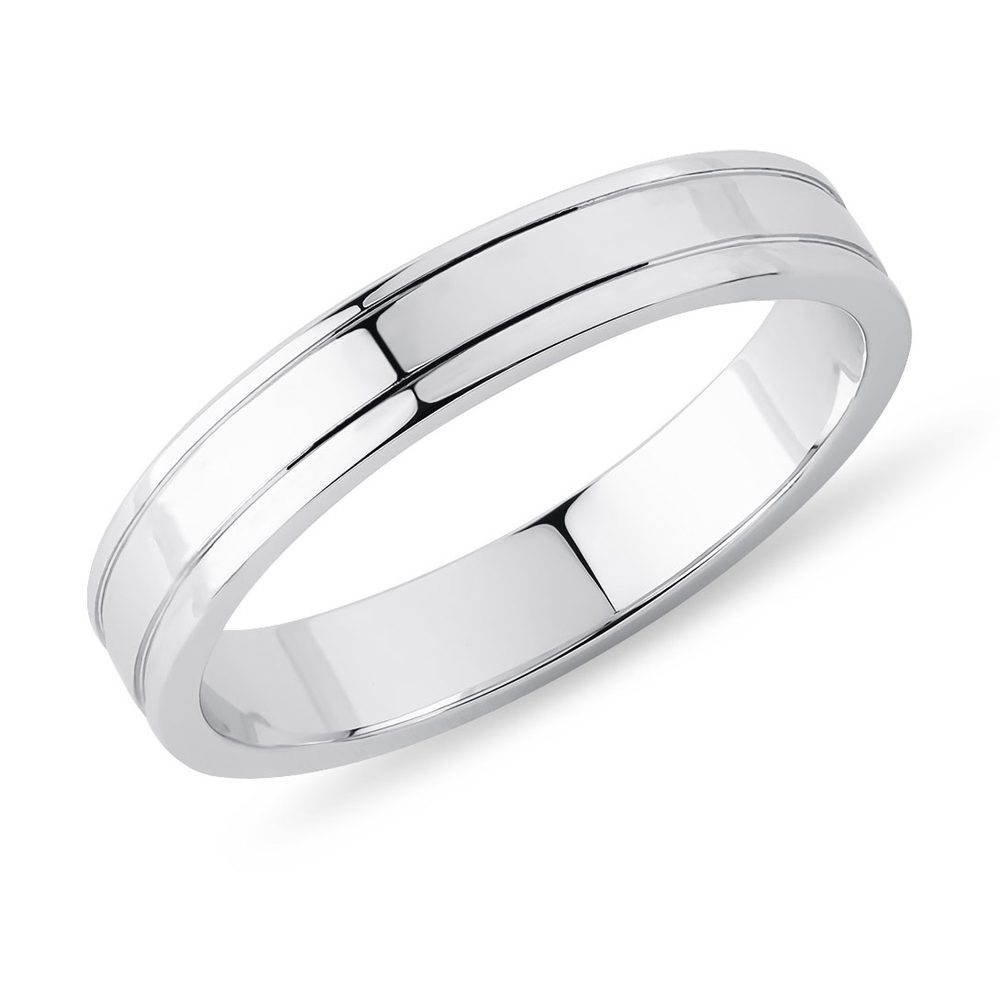 E-shop Pánský snubní prsten s rytinami v bílém zlatě