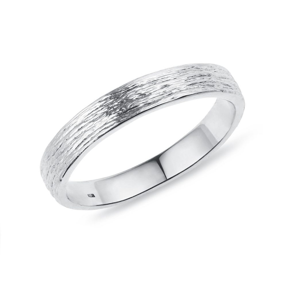 Dámský snubní prsten z bílého zlata s rytinou KLENOTA