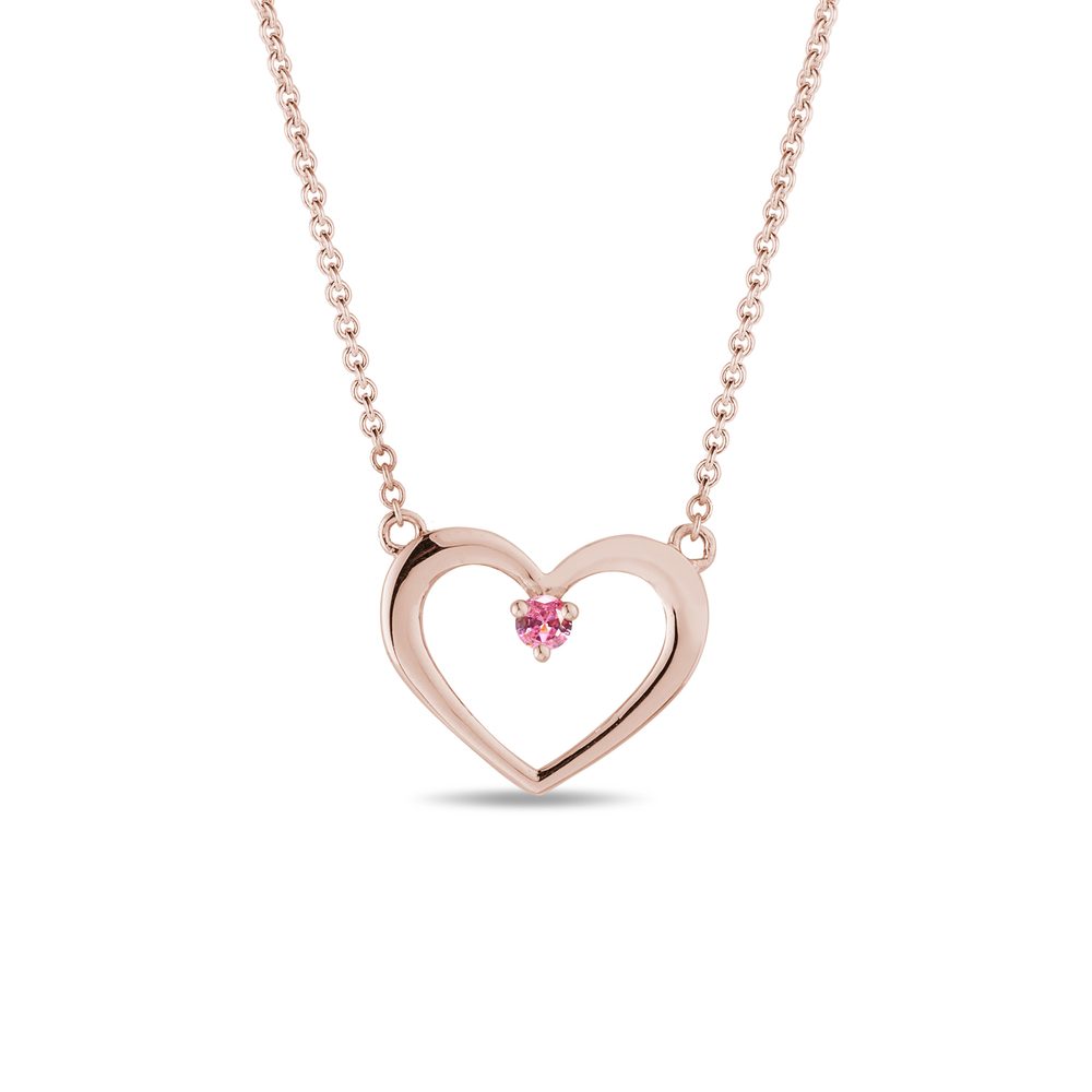 E-shop Náhrdelník srdce s růžovým safírem v růžovém zlatě