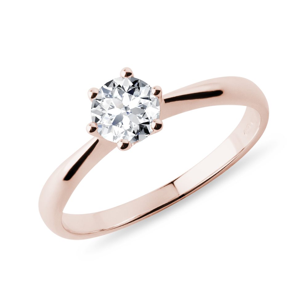 Klasický prsten z růžového zlata s 0,5ct briliantem KLENOTA