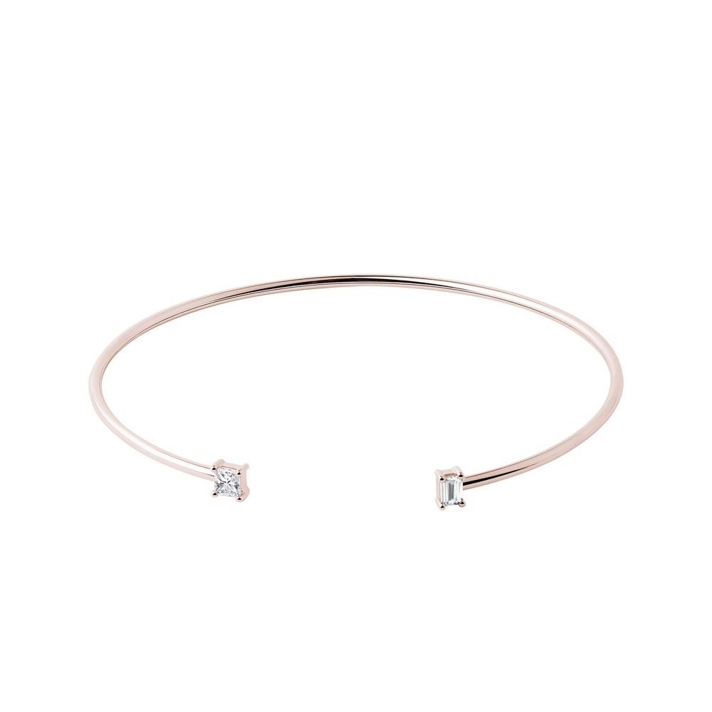 Pevný náramek s diamanty v růžovém 14k zlatě KLENOTA