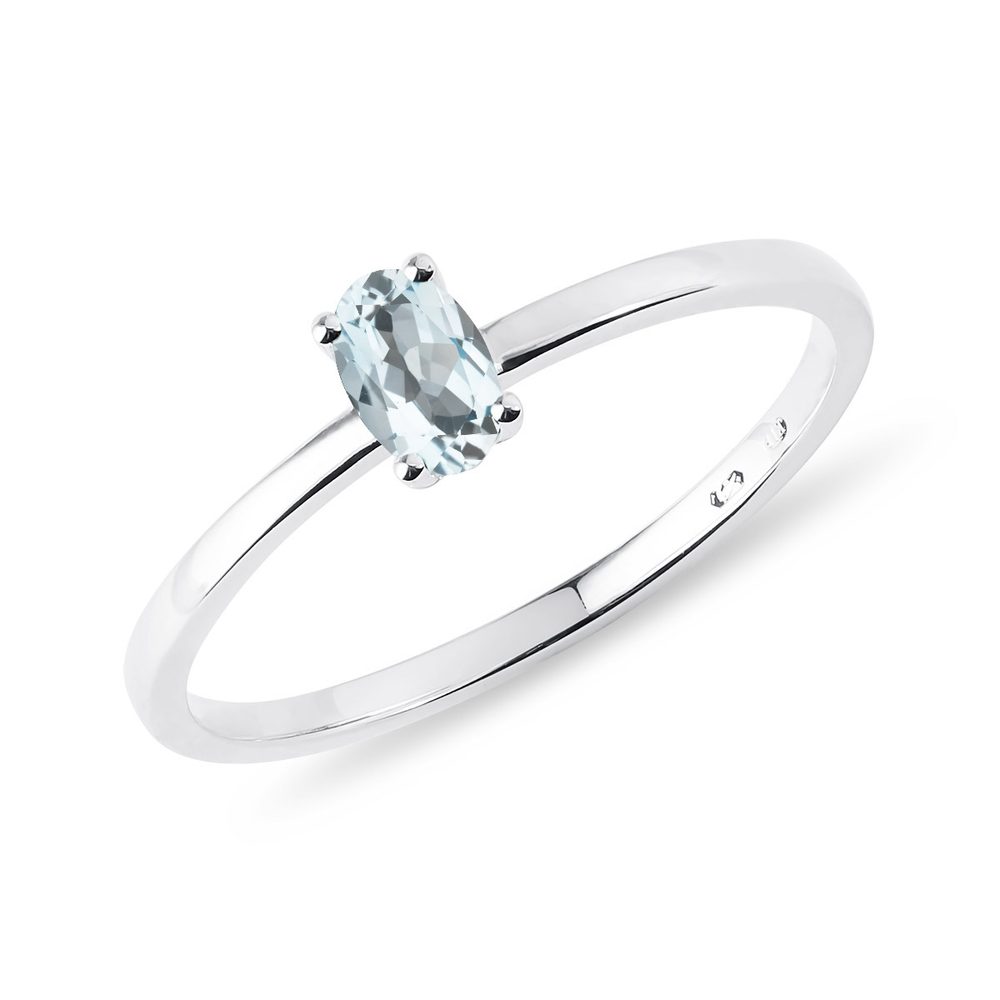 E-shop Minimalistický prsten s akvamarínem v bílém zlatě