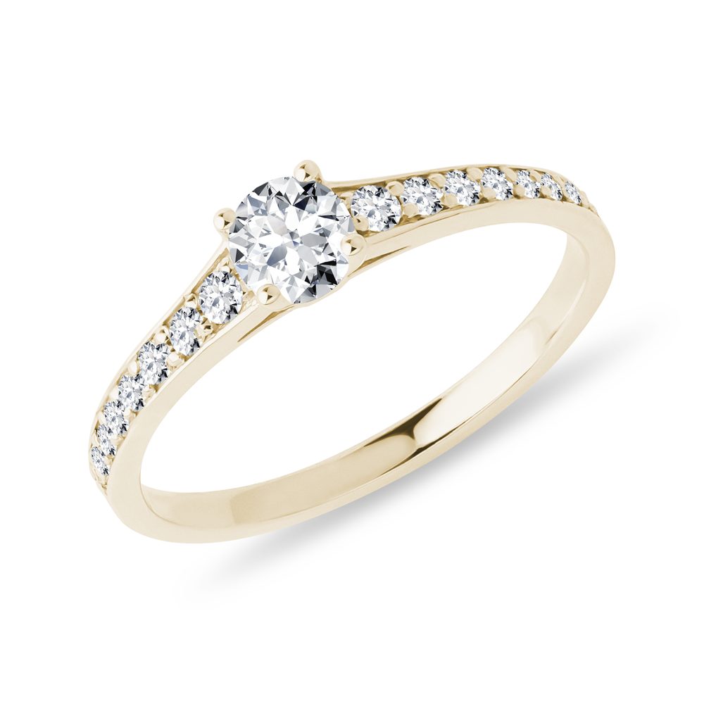 Briliantový prsten ve žlutém 14k zlatě KLENOTA