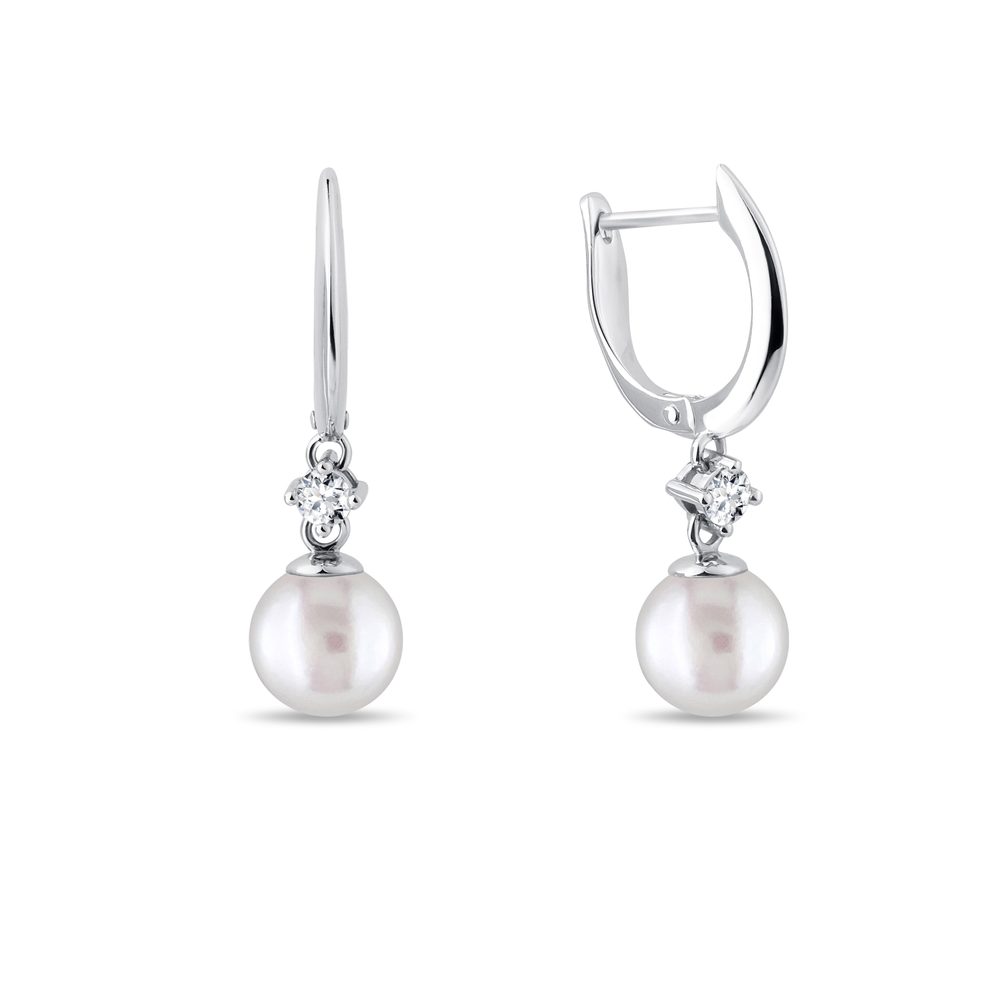 Náušnice z bílého zlata s perlou a brilianty KLENOTA
