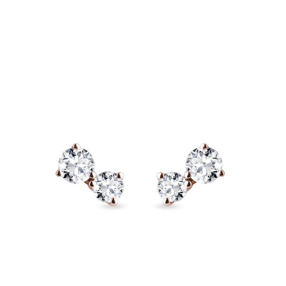 Moderní diamantové náušnice z růžového zlata KLENOTA