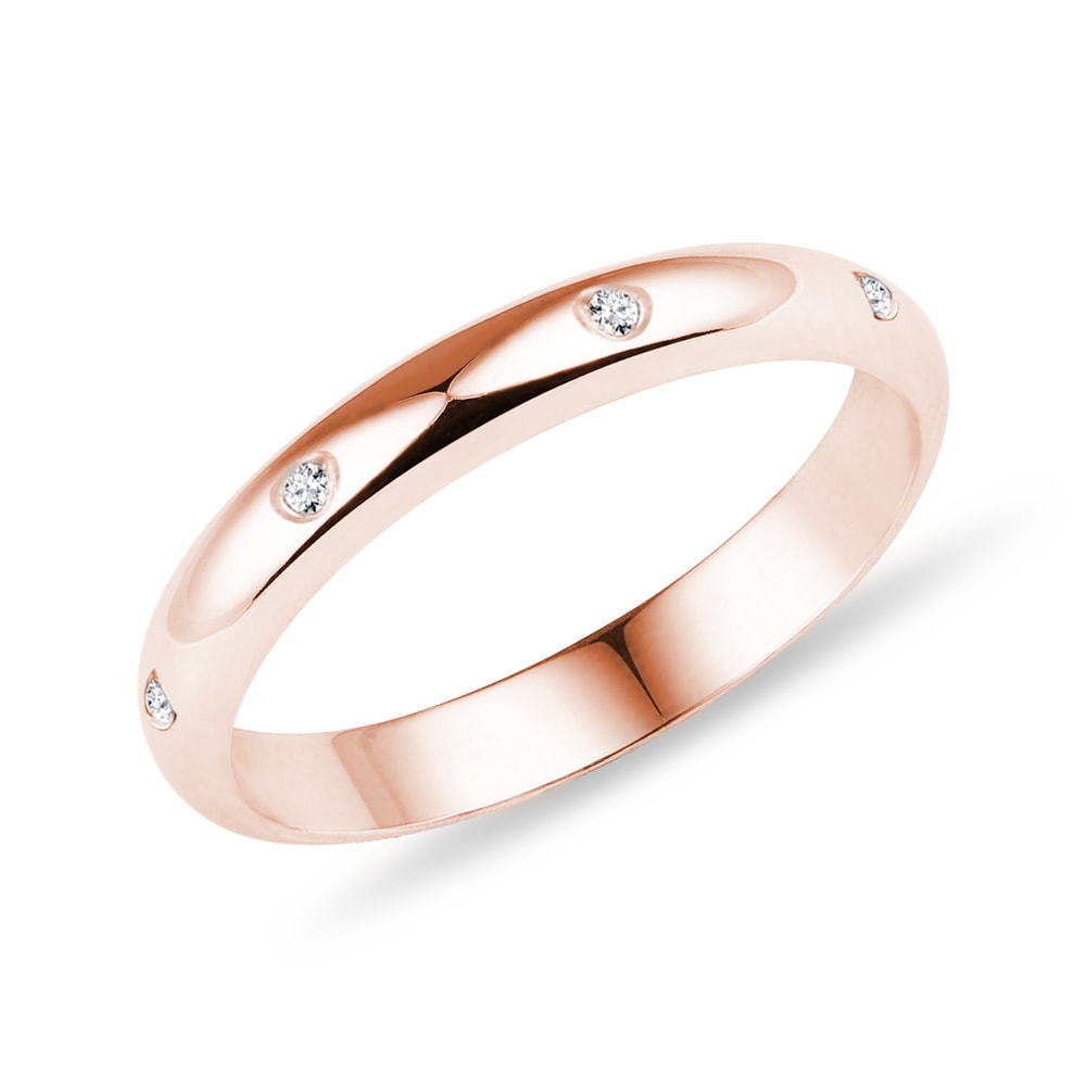 E-shop Klasický snubní prsten s diamanty v růžovém zlatě
