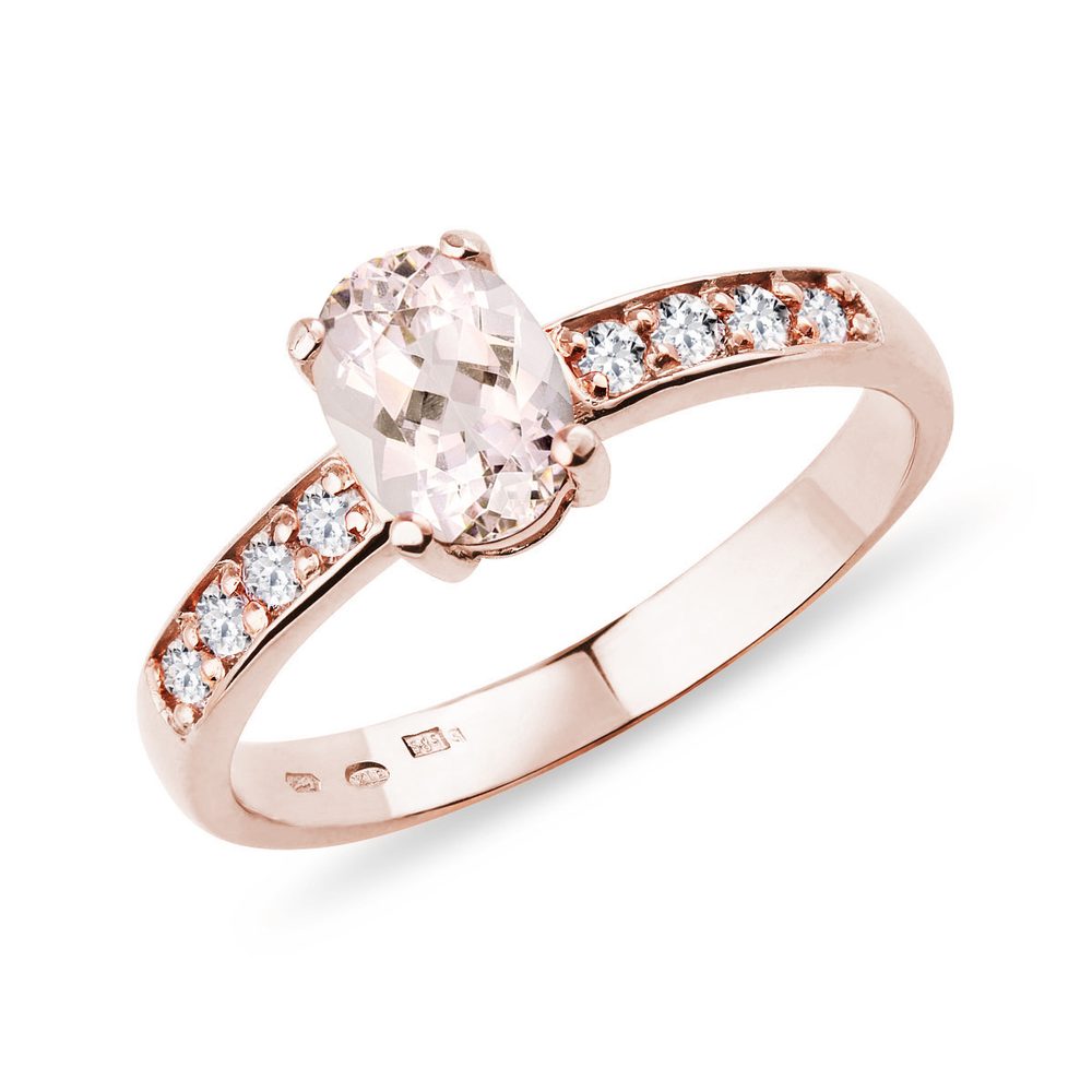 Diamantový prsten s morganitem v růžovém zlatě KLENOTA