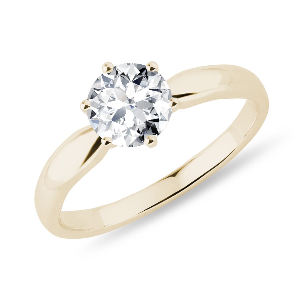 Zásnubní prsten ze žlutého zlata s 1ct diamantem KLENOTA