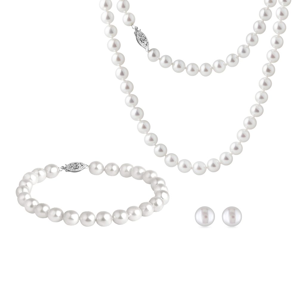 Perlová sada šperků v bílém zlatě KLENOTA