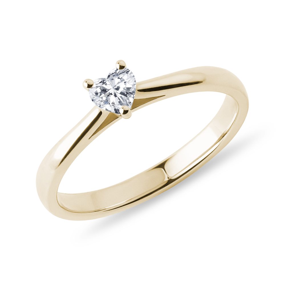 Prsten s diamantem v brusu srdce ze žlutého zlata KLENOTA