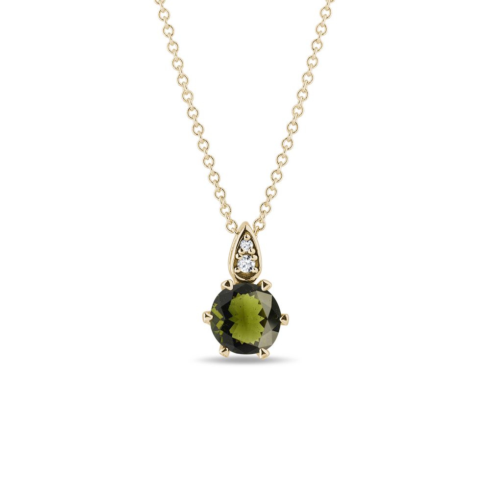 E-shop Zlatý náhrdelník s vltavínem a diamanty