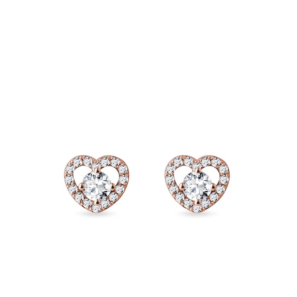 Diamantové náušnice srdce z růžového zlata KLENOTA
