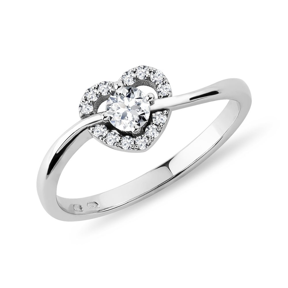 E-shop Diamantový prsten srdce z bílého 14k zlata