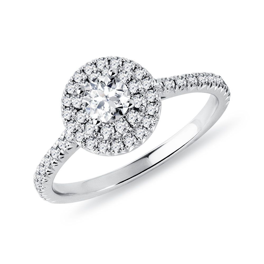 Dvojitý halo prsten s diamanty v bílém zlatě KLENOTA