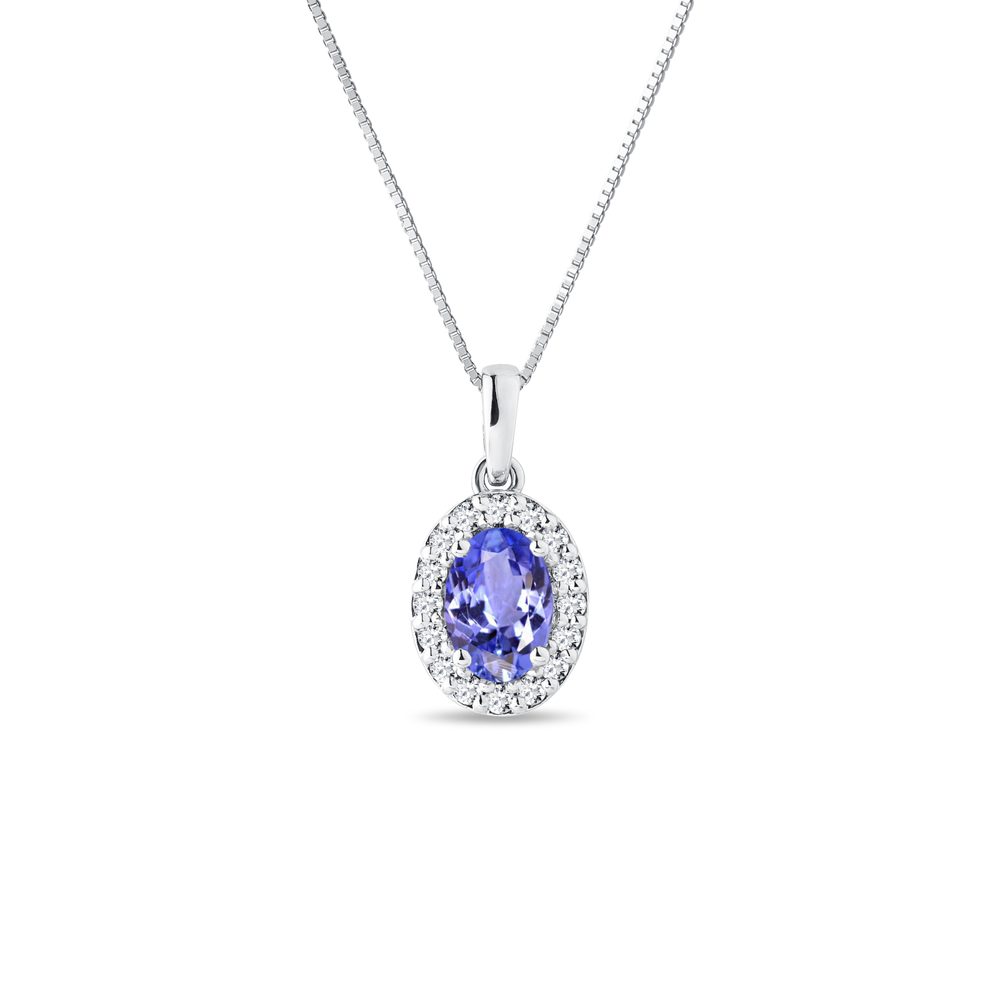 Přívěsek s tanzanitem a diamanty v bílém zlatě KLENOTA