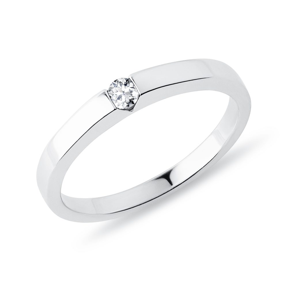 Prsten z bílého 14k zlata s kulatým diamantem KLENOTA