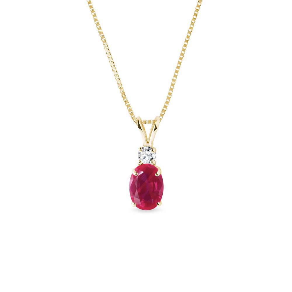 E-shop Zlatý náhrdelník s oválným rubínem a briliantem