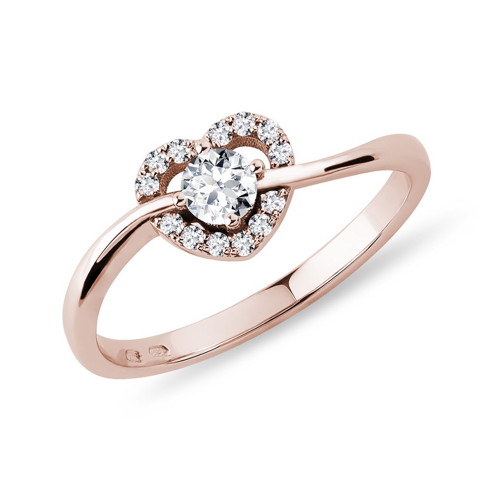 E-shop Diamantový prsten srdce z růžového 14k zlata