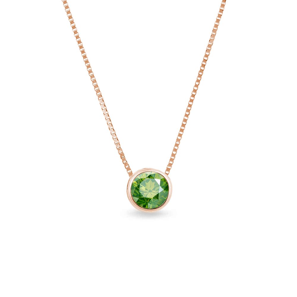 Náhrdelník se zeleným diamantem v růžovém 14k zlatě KLENOTA