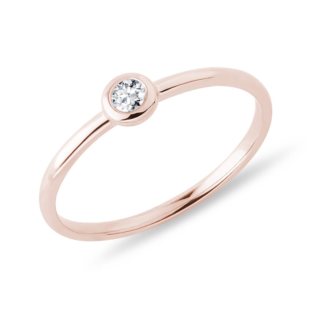 Bezel prsten s briliantem v růžovém zlatě KLENOTA
