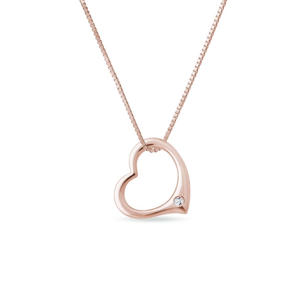 E-shop Náhrdelník ve tvaru srdce s briliantem v růžovém zlatě