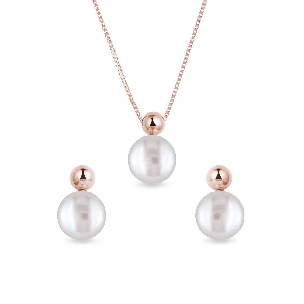 E-shop Souprava moderních perlových šperků v růžovém zlatě